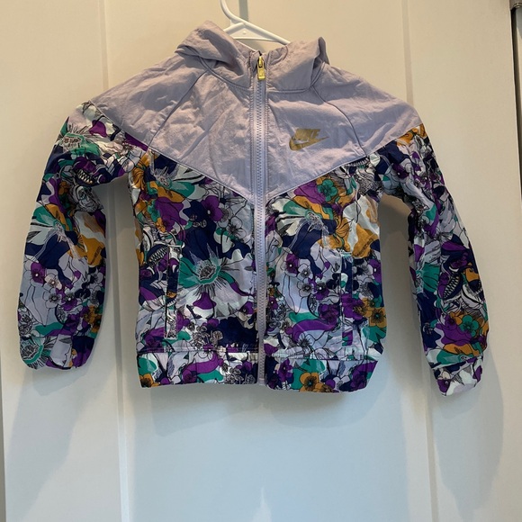 Nike Girls Purple Floral Print Energy Windrunner Wind Breaker Zip Jacket 4T - Picture 3 of 11